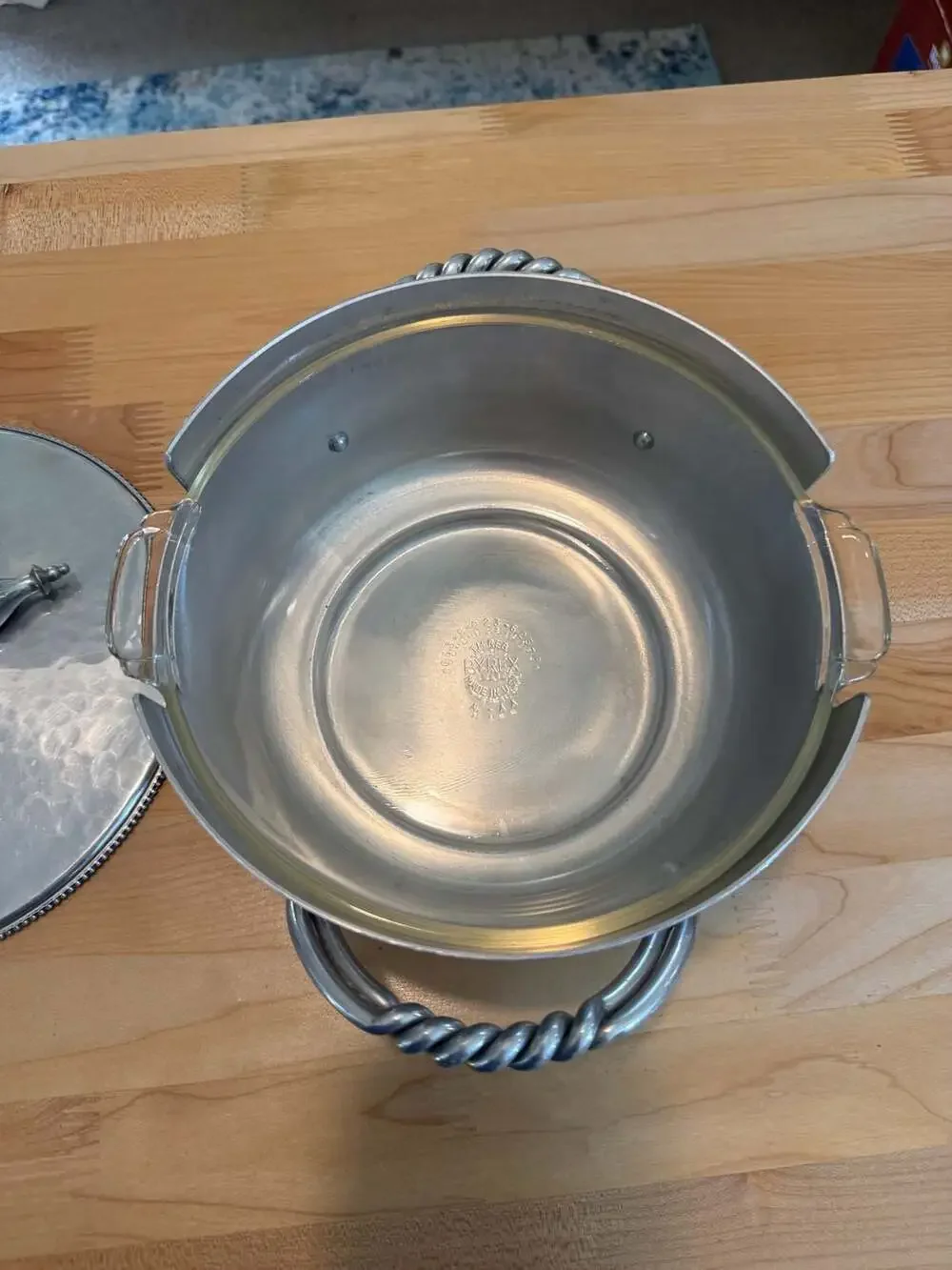Vintage Buenilum Aluminum Covered Casserole Dish with Pyrex Glass Insert